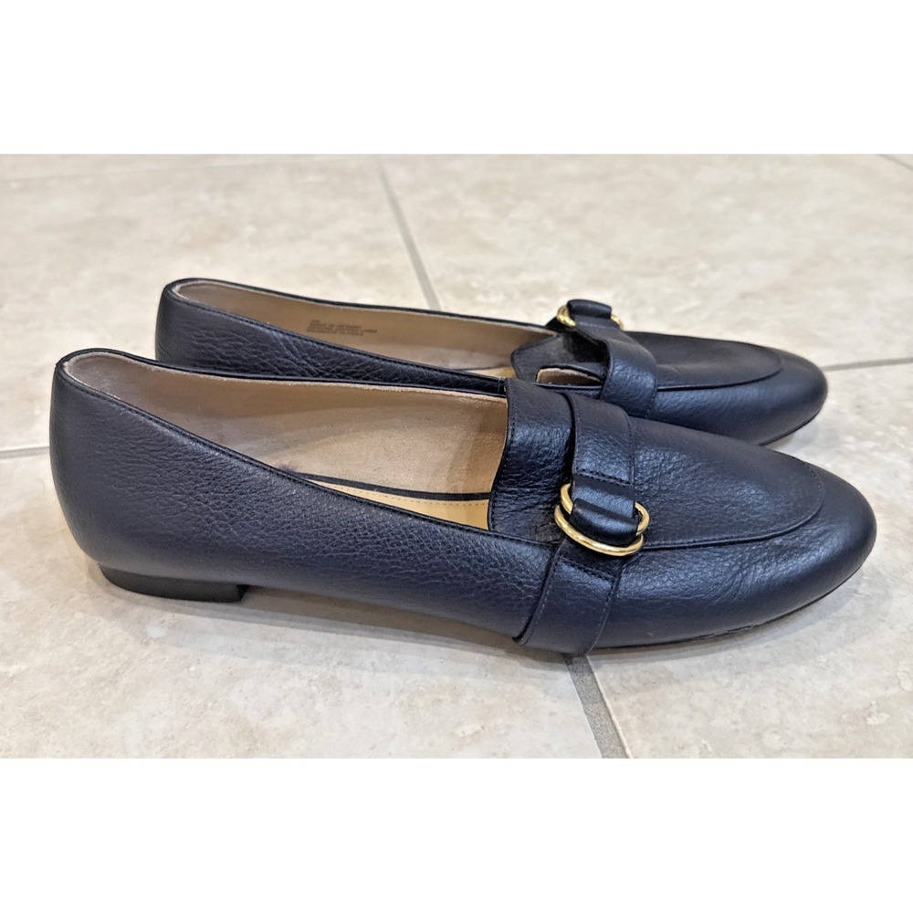 Talbots Leather Loafers 9N Flats Ryan Buckle D-ring Navy Blue Career Comfort